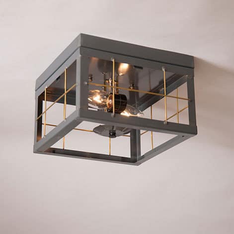 Double Ceiling Light with Brass Bars in Country Tin no Glass Image