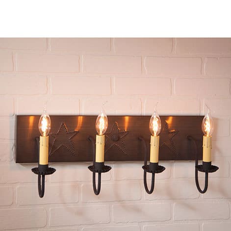 Four Arm Vanity Light with Stars in Blackened Tin Image