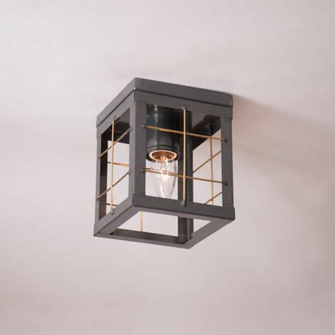 Single Ceiling Light with Brass Bars in Country Tin no Glass Image
