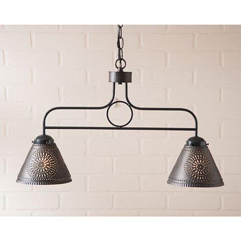 Medium Franklin Punched Tin Island Light with Kettle Black Shades Image