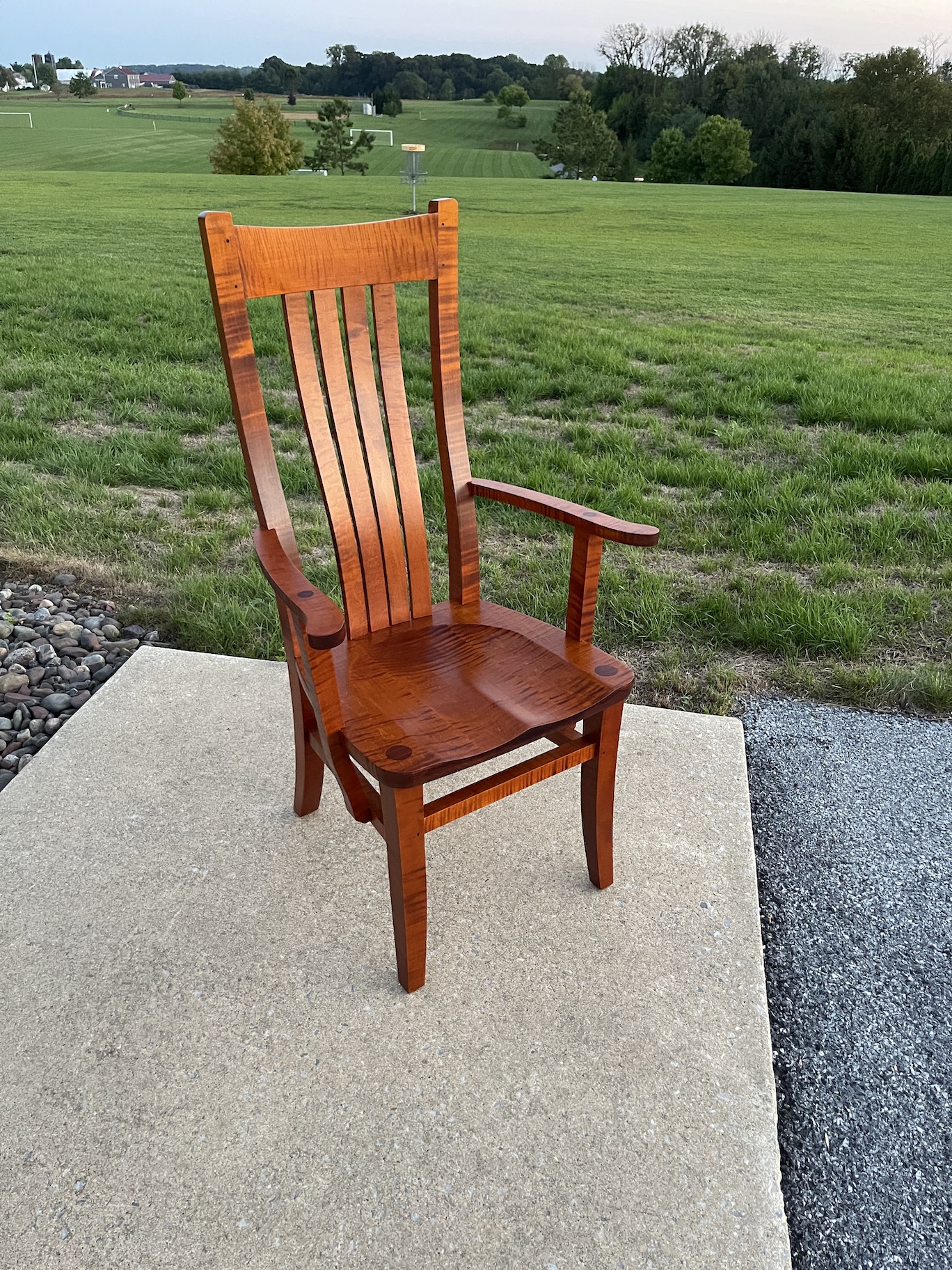 Tiger Maple Wood Serpentine High Back Armchair Image