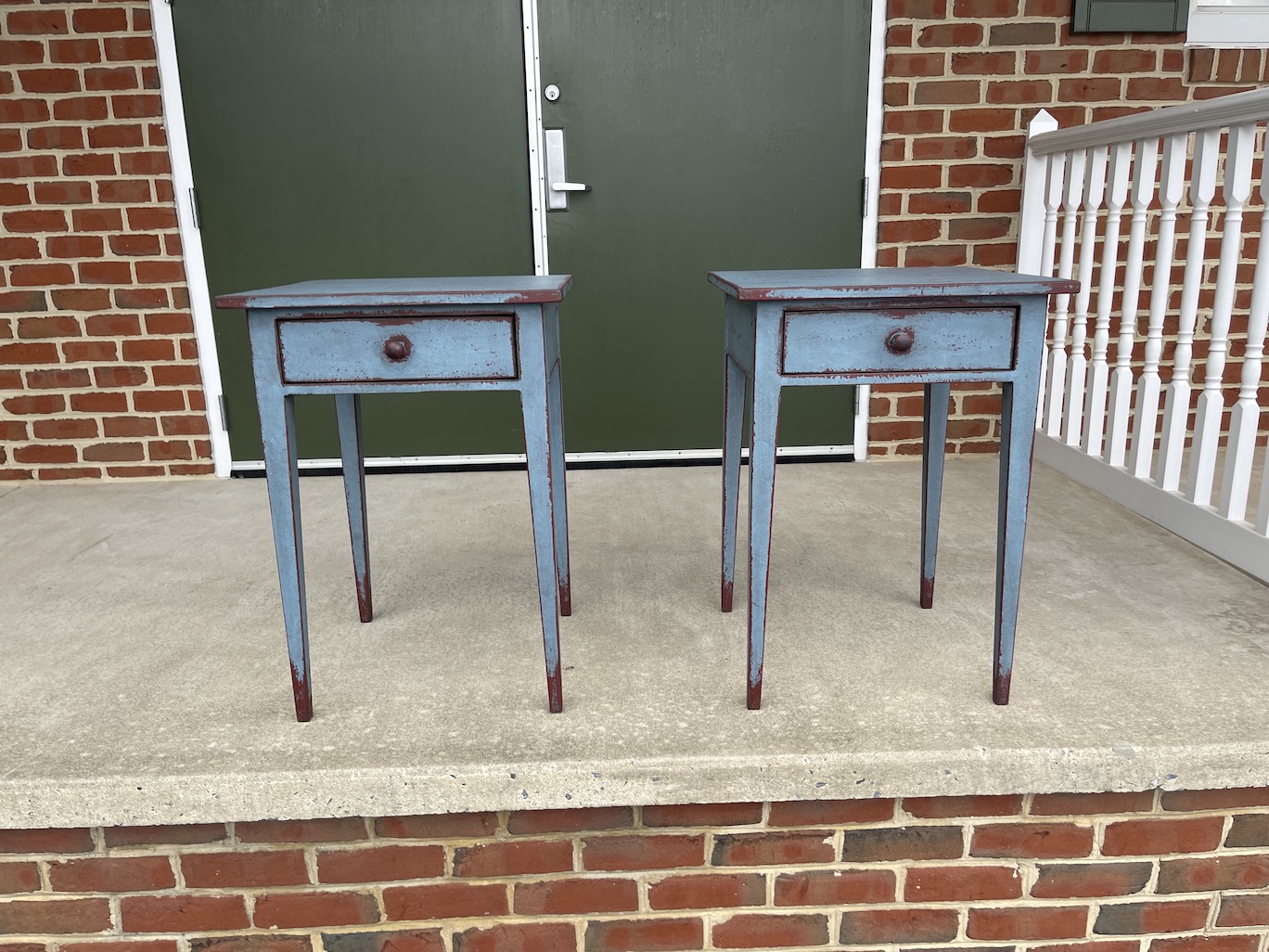 Pair of Morgan End Tables Rustic Country Blue over Rustic Red Image