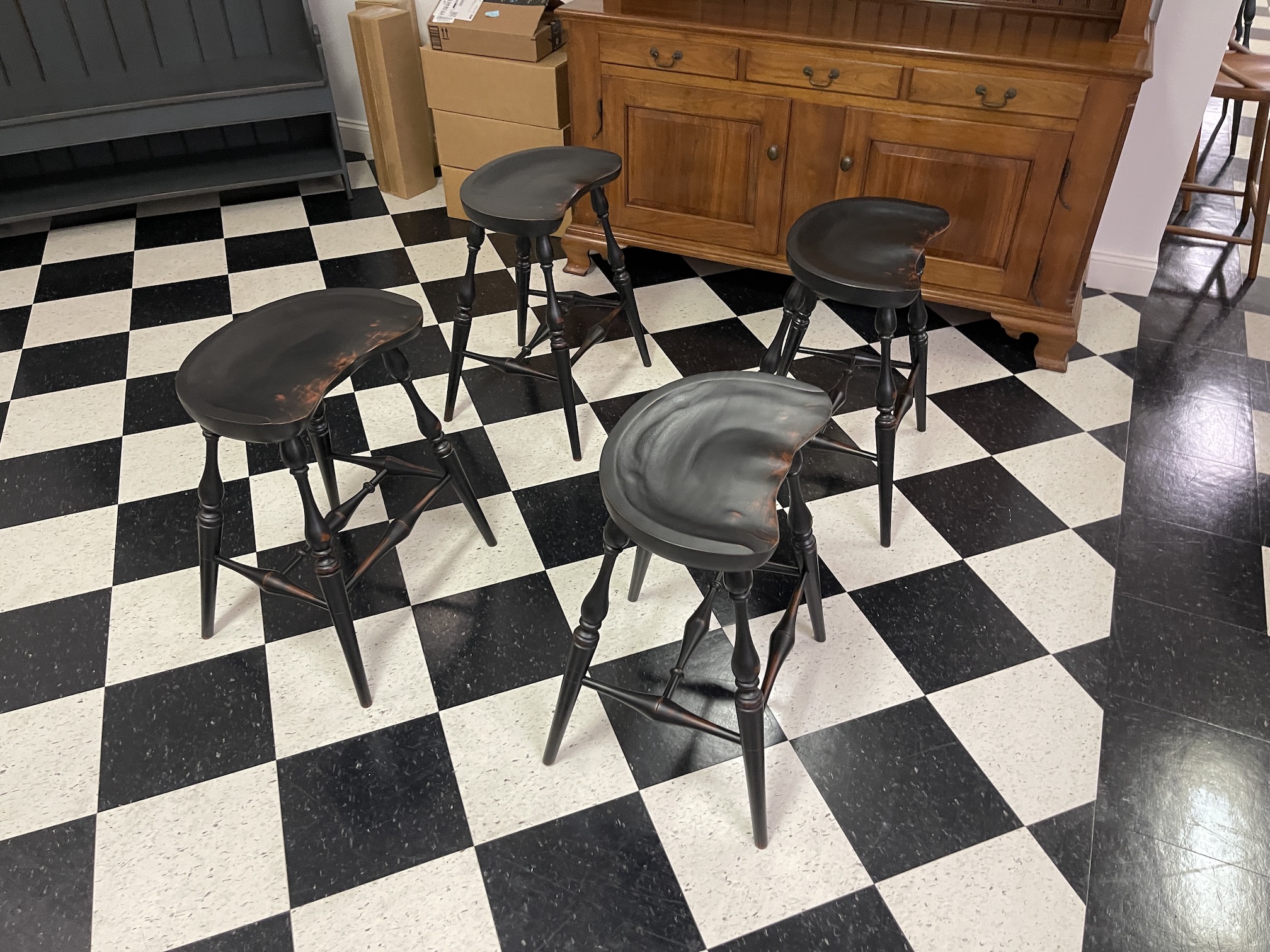 Four Saddle Seat Kitchen Stools 25in Seat Height Counter Height Image
