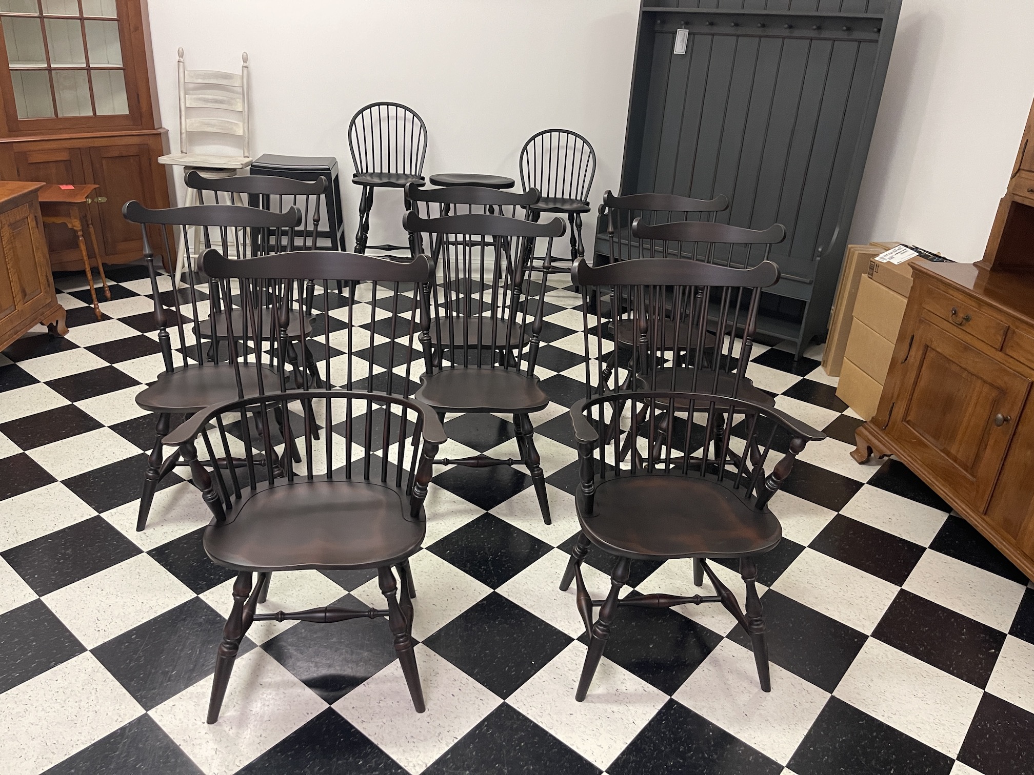 Set of 8 Windsor Chairs - 2 New England Fan Back Windsor Armchairs and 6 New England Fan Back Windsor Side Chairs Image