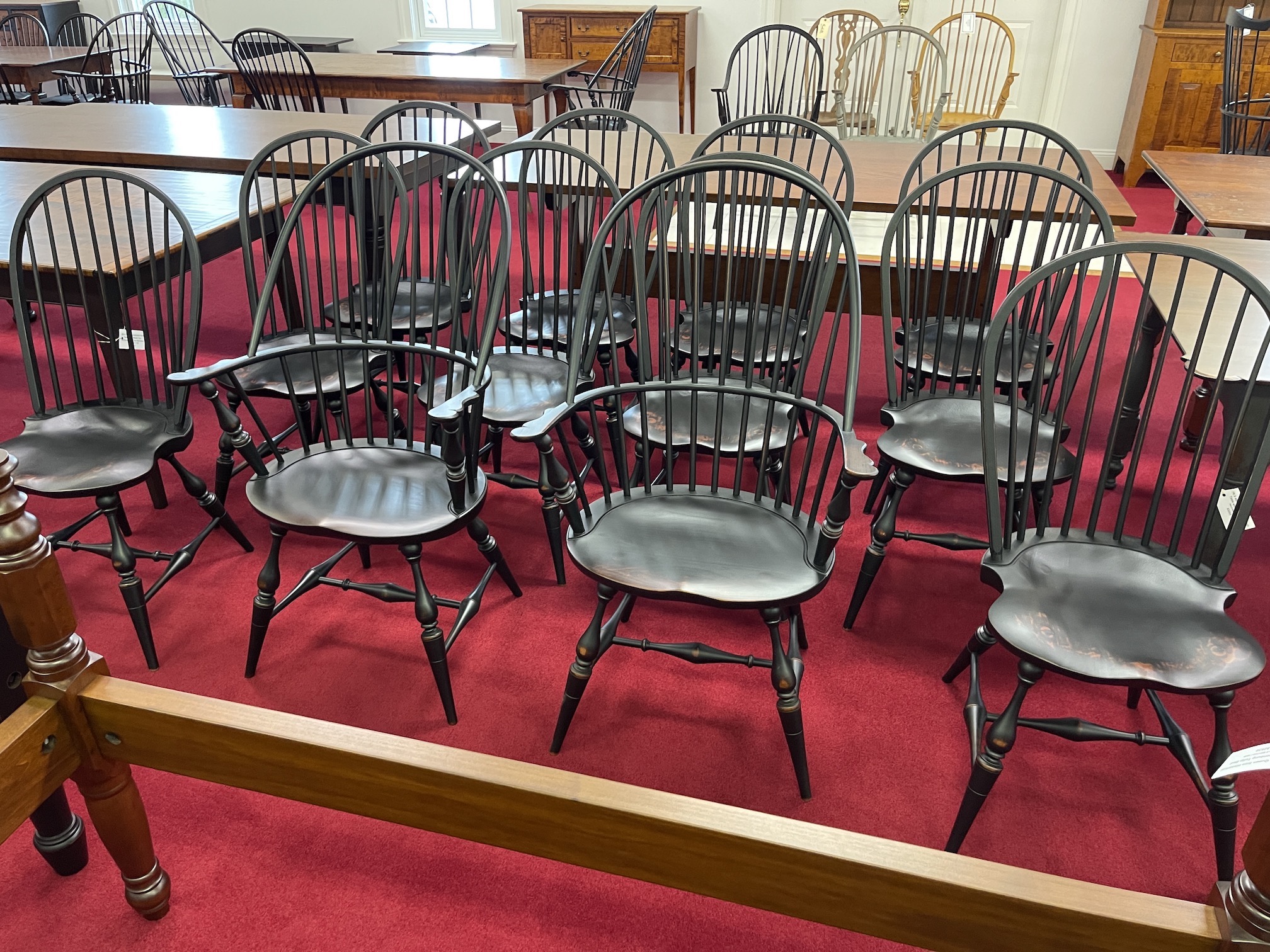 Set of 12 Windsor Chairs - 2 Historical Sack Back Windsor Armchairs - 10 Historical Bow Back Windsor Side Chairs Image