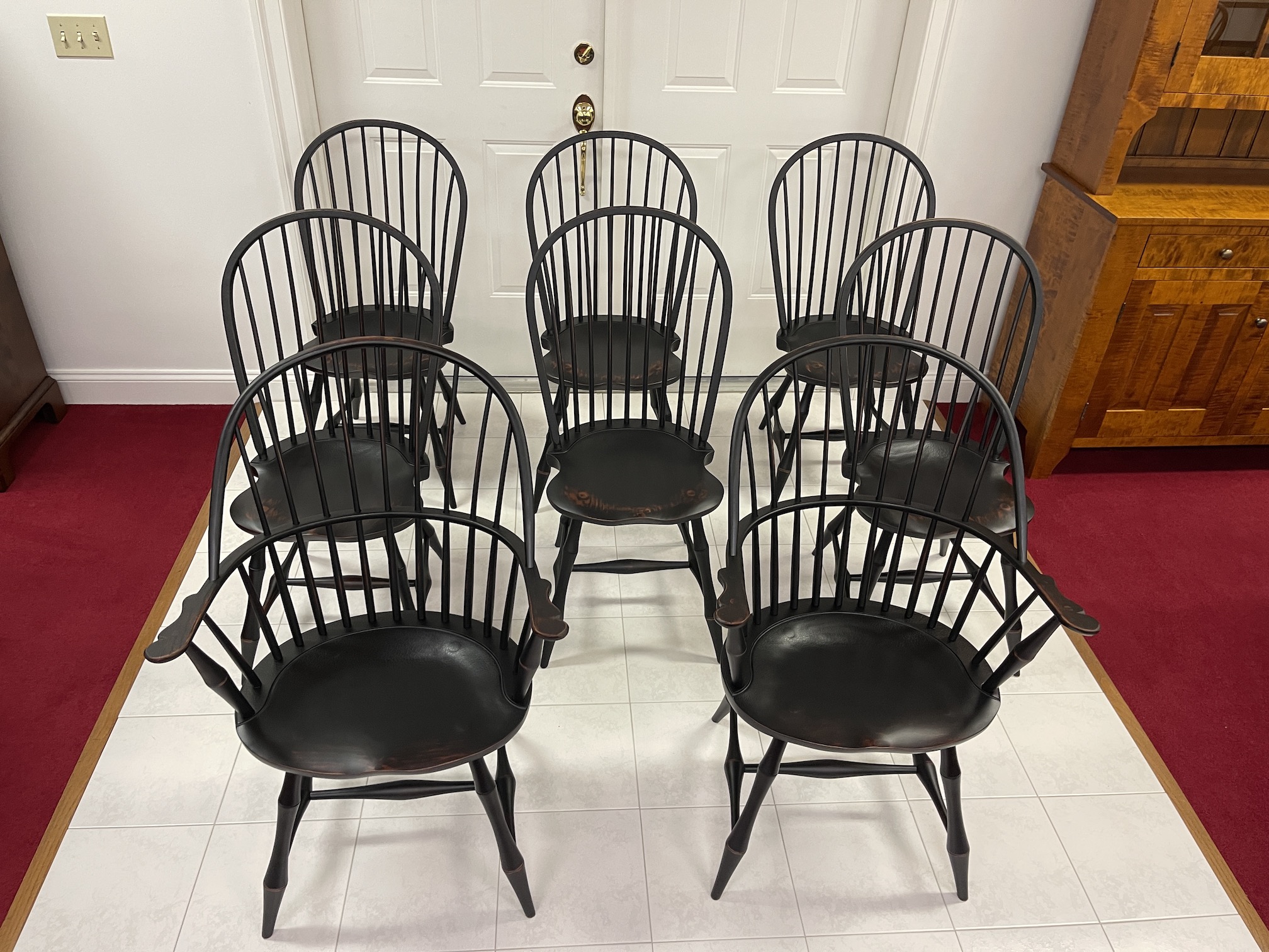 Set of 8 Windsor Chairs with Bamboo Style Turnings Image