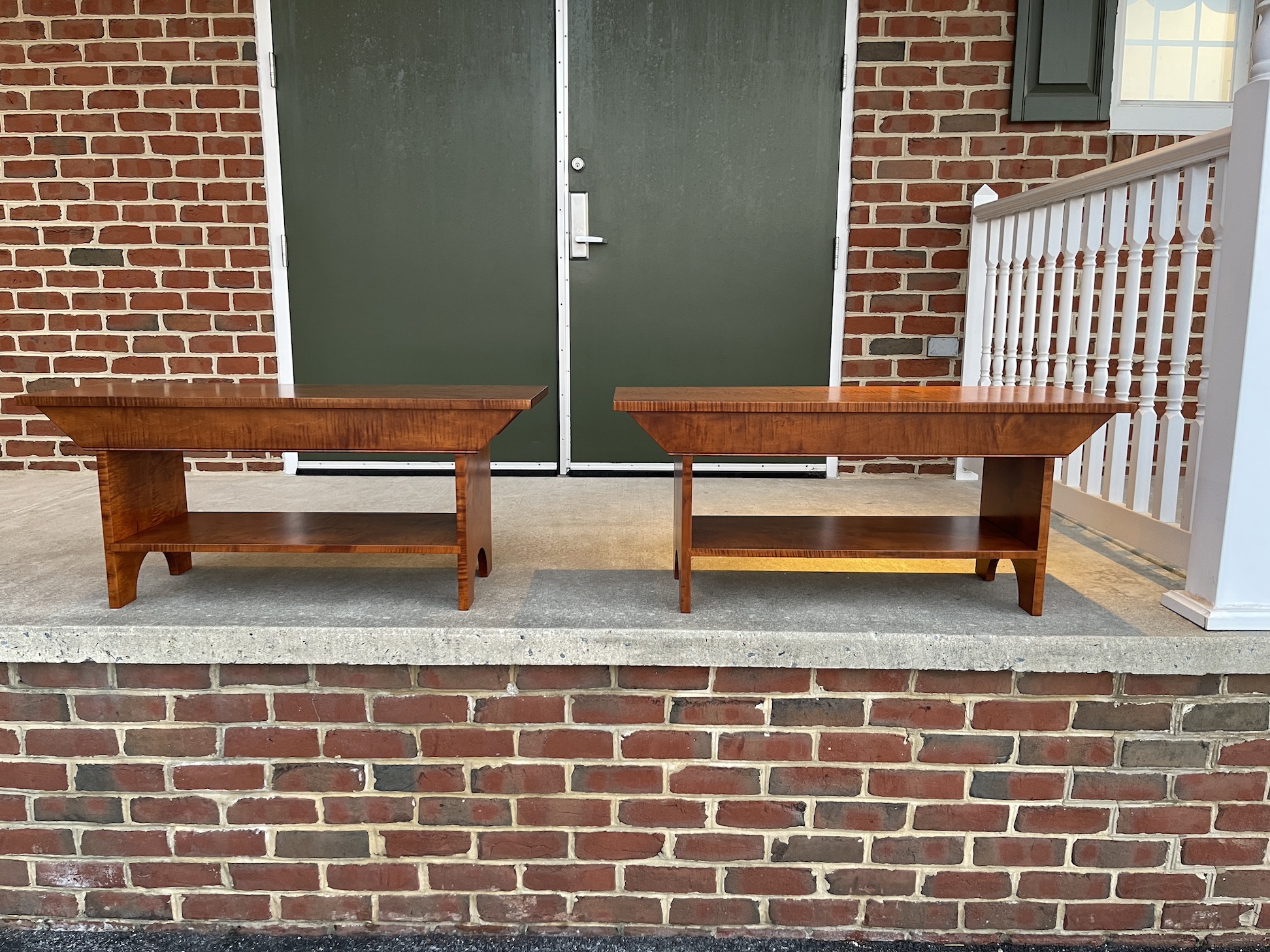 Pair of Tiger Maple Wood Benches Image