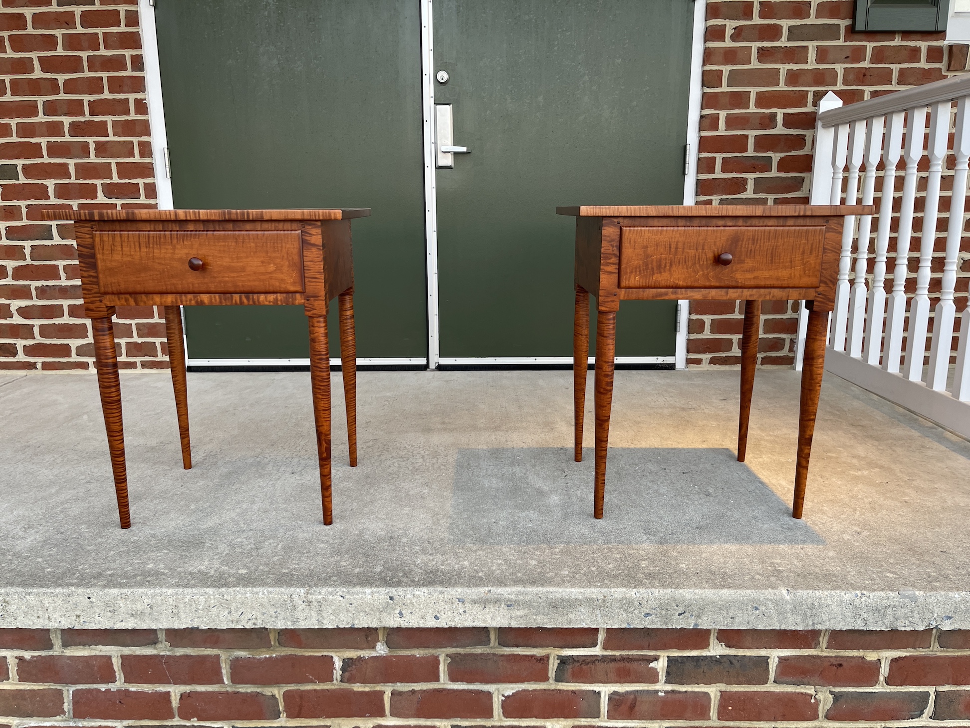 Pair of Tiger Maple Wood End Tables Image